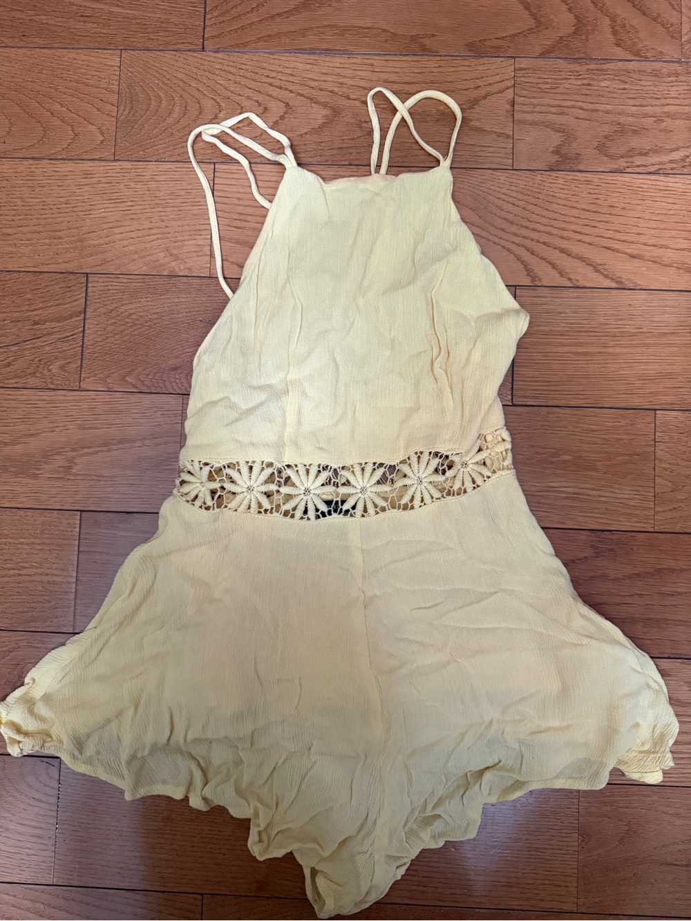 Pale Yellow Crochet-Waist Romper
